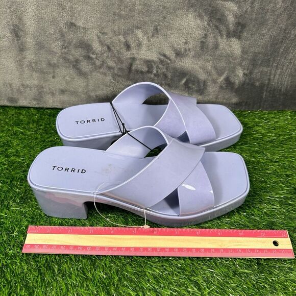 Torrid Sandals Womens 10 M Blue Jelly Criss Cross Heel Slip On Chunky Y2K Casual - Picture 11 of 13